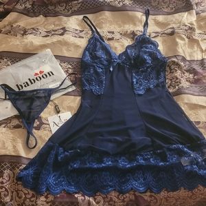 New blue lingerie lace & sheer nightdress with panties size M